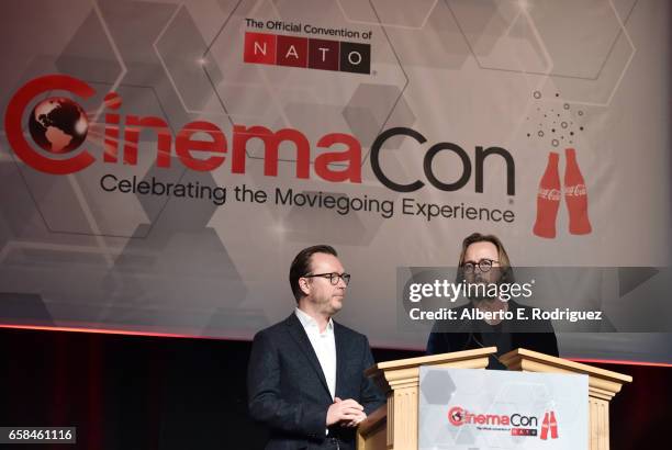 Directors Espen Sandberg and Joachim Ronning accept the International Filmmakers of the Year award at the CinemaCon 2017 International Day Awards...