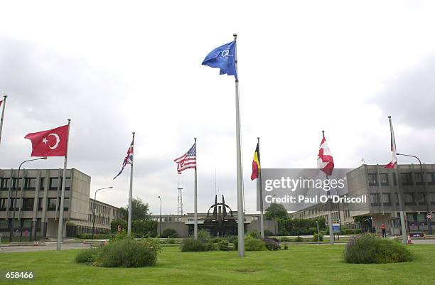 An exterior view of North Atlantic Treaty Organization headquarters is shown on June 6, 2002 in Brussels, Belgium. NATO defense ministers are...