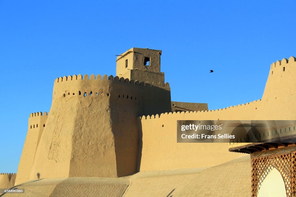 The walls and fortified walltowers of Khiva, Uzbekistan