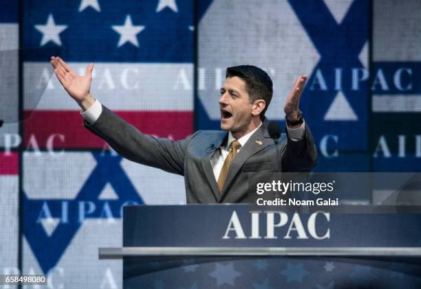 Speaker of the United States House of Representatives Paul Ryan speaks onstage at the AIPAC 2017 Convention on March 27, 2017 in Washington, DC.