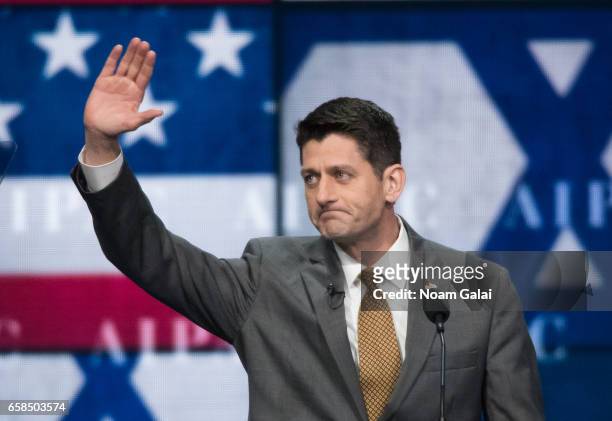 Speaker of the United States House of Representatives Paul Ryan speaks onstage at the AIPAC 2017 Convention on March 27, 2017 in Washington, DC.