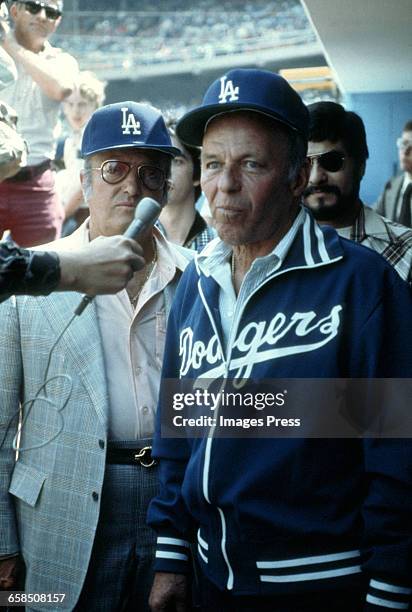 Frank Sinatra and bodyguard Jilly Rizzo visits Dodgers Stadium circa 1977 in Los Angeles, California.