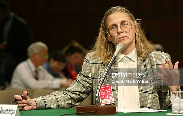 Agent Coleen Rowley testifies before the Senate Judiciary Committee on Capitol Hill on June 6, 2002 in Washington DC. The committee is taking...