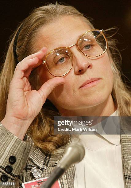 Agent Coleen Rowley testifies before the Senate Judiciary Committee on Capitol Hill on June 6, 2002 in Washington DC. The committee is taking...