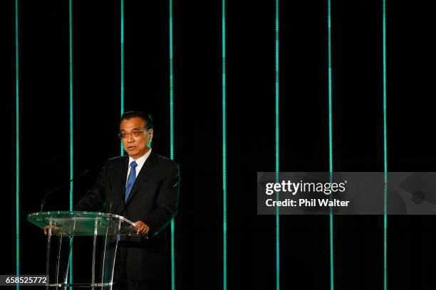 Chinese Premier Li Keqiang speaks during a Trade and Enterprise function at the Langham Hotel on March 28, 2017 in Auckland, New Zealand. The Chinese...