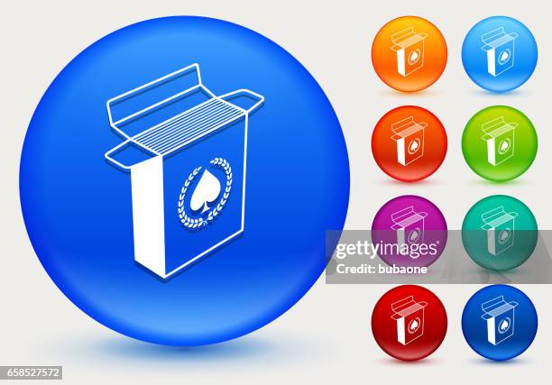 open playing card box icon on shiny color circle buttons - playing cards box stock illustrations