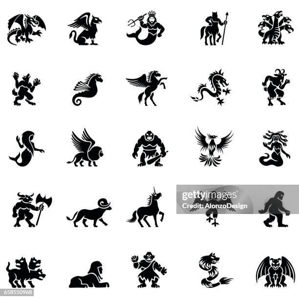 mythological characters - cerberus mythical creature stock illustrations