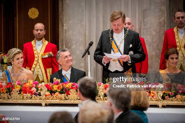 King Willem-Alexander and Queen Maxima of The Netherlands host an state banquet for President Mauricio Macri of Argentine and his wife Juliana Awada...