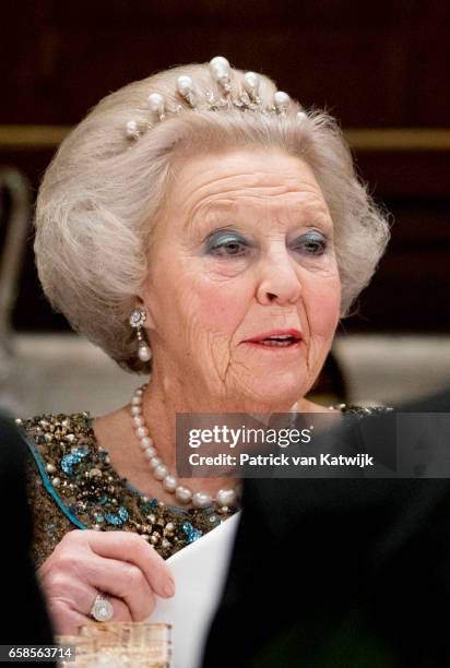 Princess Beatrix of The Netherlands attend an state banquet for President Mauricio Macri of Argentina and his wife Juliana Awada at the Royal Palace...