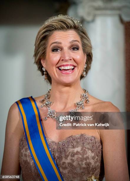 Queen Maxima of The Netherlands host an state banquet for President Mauricio Macri of Argentine and his wife Juliana Awada at the Royal Palace on...