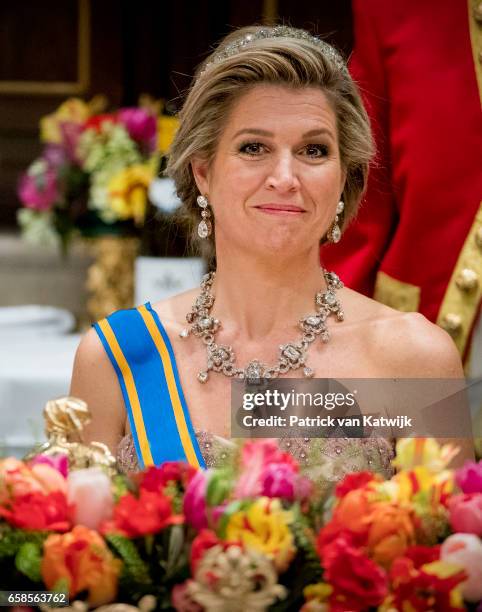 Queen Maxima of The Netherlands host an state banquet for President Mauricio Macri of Argentine and his wife Juliana Awada at the Royal Palace on...