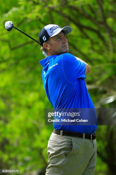 Bill Lunde plays his tee shot on the third hole during the final round of the Puerto Rico Open at Coco Beach on March 26, 2017 in Rio Grande, Puerto...