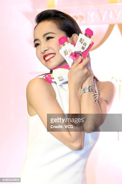 Singer Jolin Tsai attends the press conference of beauty product Deesse Vivante on March 27, 2017 in Taipei, Taiwan of China.