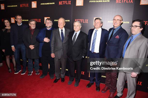 John Battsek, Steven Spielberg, Guillermo del Toro, George Stevens Jr., Lawrence Kasdan, Ted Sarandos, Laurent Bouzereau and Mark Harris attend the...