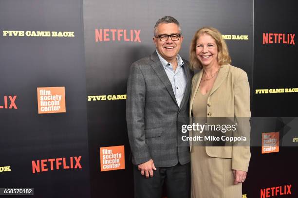 Jeffrey Toobin and Amy Bennett McIntosh attends the "Five Came Back" world premiere at Alice Tully Hall at Lincoln Center on March 27, 2017 in New...