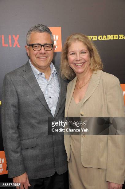 Jeffrey Toobin and Amy Bennett McIntosh attend "Five Came Back" world premiere at Alice Tully Hall at Lincoln Center on March 27, 2017 in New York...