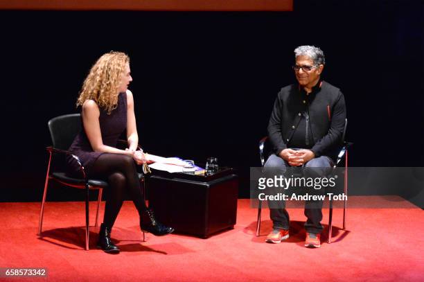 Katie Rosman and Deepak Chopra attend TimesTalks at Florence Gould Hall on March 27, 2017 in New York City.