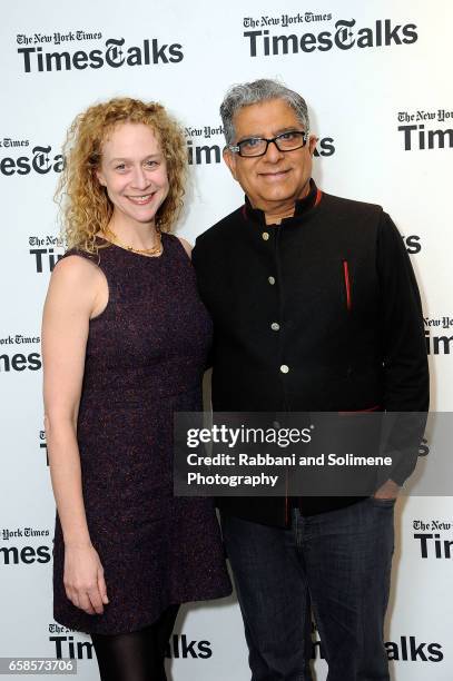 Katie Rosman and Deepak Chopra attend Deepak Chopra On "You Are The Universe" At TimesTalksat Florence Gould Hall on March 27, 2017 in New York City.