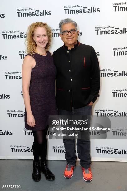 Katie Rosman and Deepak Chopra attend Deepak Chopra On "You Are The Universe" At TimesTalksat Florence Gould Hall on March 27, 2017 in New York City.