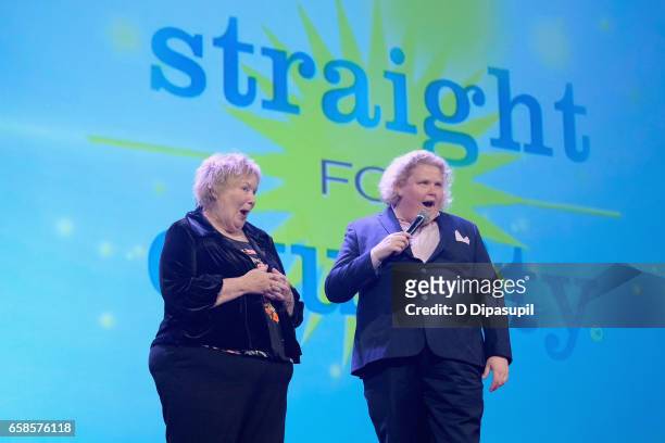 Comedian Fortune Feimster and mother Ginger Feimster speak on stage during the ninth annual PFLAG National Straight for Equality Awards Gala on March...