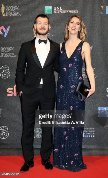 Alessandro Cattelan and Ludovica Sauer walk the red carpet of the 61. David Di Donatello on March 27, 2017 in Rome, Italy.