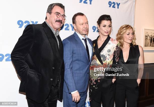 Tom Selleck, Donnie Wahlberg, Bridget Moynahan and Amy Carlson attend the Blue Bloods 150th episode celebration at 92Y on March 27, 2017 in New York...