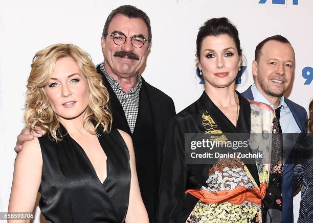 Amy Carlson, Tom Selleck, Bridget Moynahan and Donnie Wahlberg attend the Blue Bloods 150th episode celebration at 92Y on March 27, 2017 in New York...