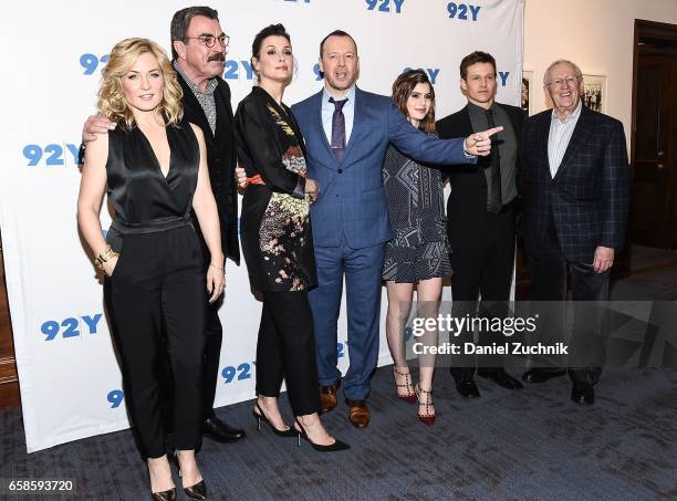 Amy Carlson, Tom Selleck, Bridget Moynahan, Donnie Wahlberg, Sami Gayle, Will Estes and Kevin Wade attend the Blue Bloods 150th episode celebration...