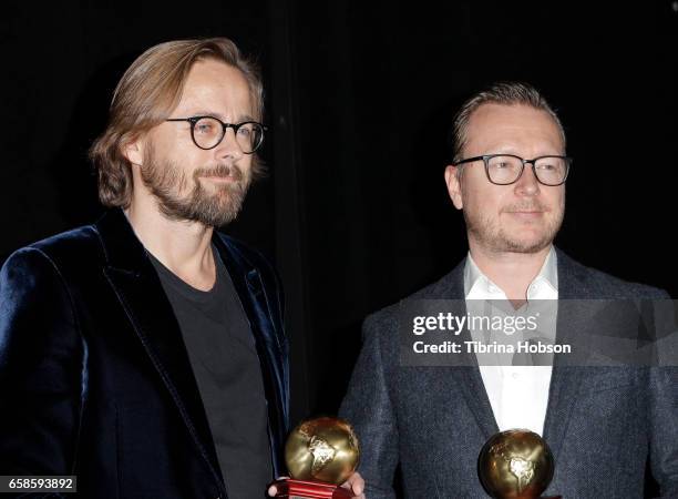 Directors Joachim Ronning and Espen Sandberg accept the International Filmmakers of the Year award at the CinemaCon 2017 International Day Awards...