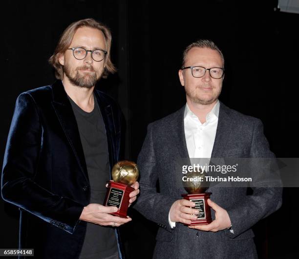 Directors Joachim Ronning and Espen Sandberg accept the International Filmmakers of the Year award at the CinemaCon 2017 International Day Awards...