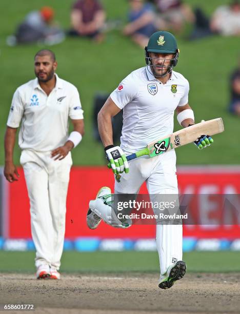 Captain Faf du Plessis of South Africa bats during day four of the Test match between New Zealand and South Africa at Seddon Park on March 28, 2017...