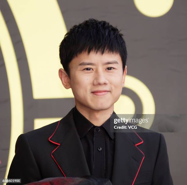 Singer Zhang Jie arrives at the red carpet of Chinese Top Ten Music Awards on March 27, 2017 in Shanghai, China.