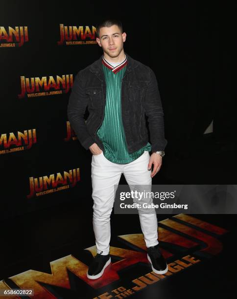 Actor/singer Nick Jonas attends a photo call for Columbia Pictures' "Jumanji: Welcome to the Jungle" during CinemaCon at Caesars Palace on March 27,...