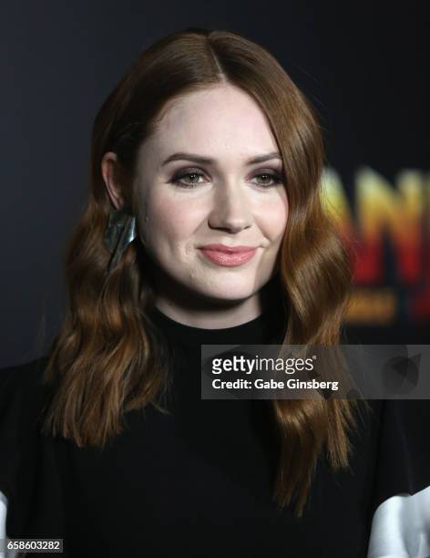 Actress Karen Gillan attends a photo call for Columbia Pictures' "Jumanji: Welcome to the Jungle" during CinemaCon at Caesars Palace on March 27,...