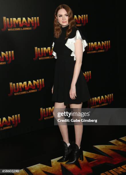 Actress Karen Gillan attends a photo call for Columbia Pictures' "Jumanji: Welcome to the Jungle" during CinemaCon at Caesars Palace on March 27,...