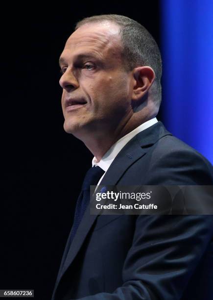 Steeve Briois, Mayor of Henin-Beaumont and Vice-President of Front National, gives a speech to support French presidential candidate Marine Le Pen,...