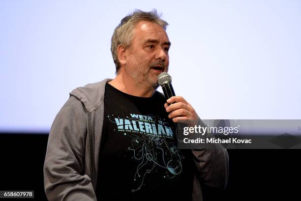 Director Luc Besson introduces the trailer viewing of "Valerian and The City of a Thousand Planets" on March 27, 2017 in Los Angeles, California.