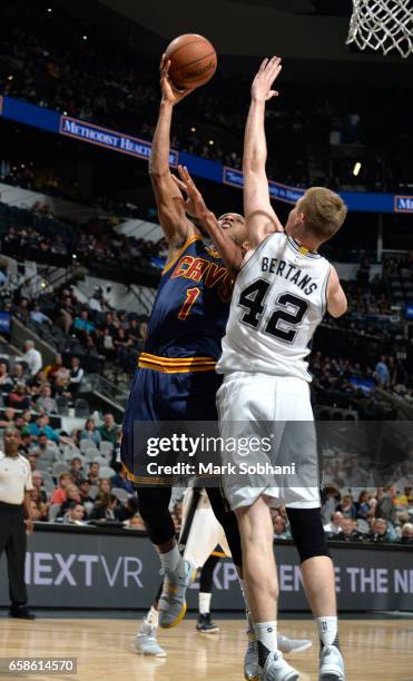 James Jones of the Cleveland Cavaliers shoots the ball against the San Antonio Spurs during the game on March 27, 2017 at the AT&T Center in San...