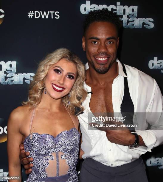 Dancer Emma Slater and NFL player Rashad Jennings attend "Dancing with the Stars" Season 24 at CBS Televison City on March 27, 2017 in Los Angeles,...