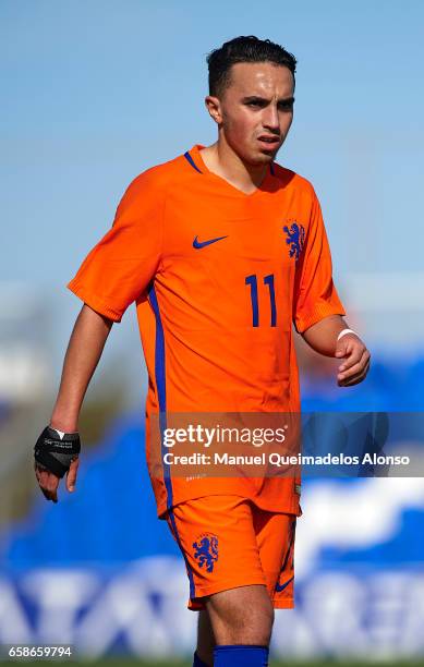 Abdelhak Nouri of Netherlands looks on during the international friendly match between Austria U21 and Netherlands U21 at Pinatar Arena on March 27,...