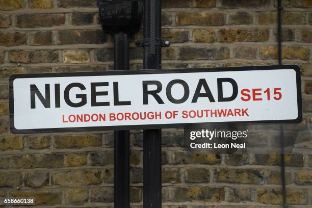 The sign for Nigel Road in South East London is seen on March 17, 2017 in London, England. British Prime Minister Theresa May has called for a "more...