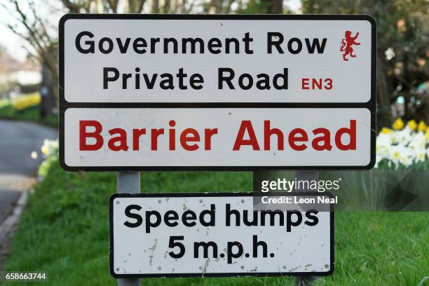 The sign for Government Row in North East London is seen on March 17, 2017 in London, England. British Prime Minister Theresa May has called for a...