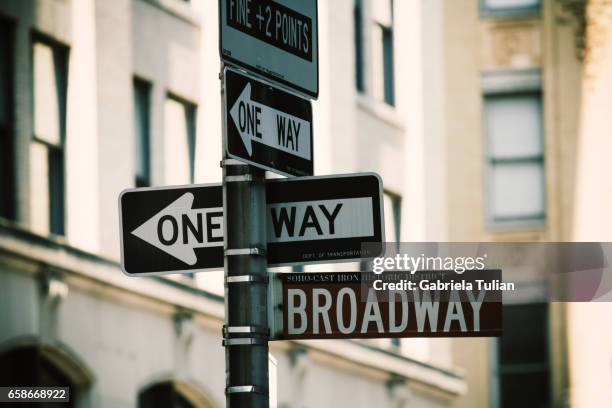 broadway street signs, manhattan, new york city - broadway bildbanksfoton och bilder