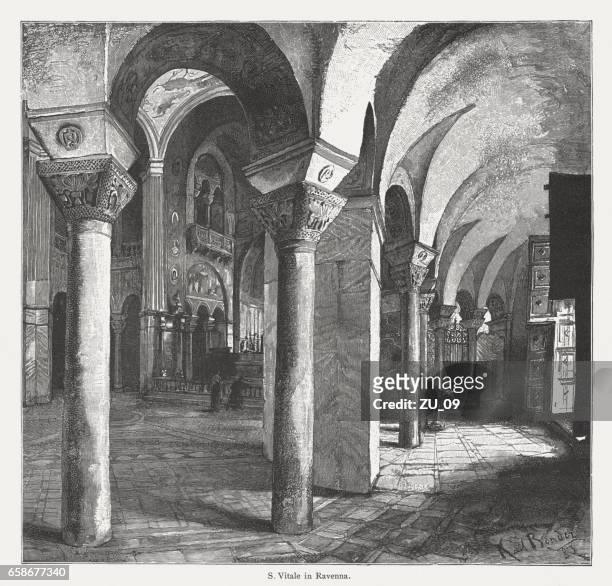 basilika von san vitale, ravenna, italien, holzschnitt, pubnlished 1884 - basilica of san vitale stock-grafiken, -clipart, -cartoons und -symbole