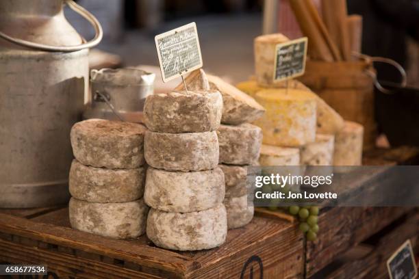 aged cheeses at market - beaune france stock pictures, royalty-free photos & images
