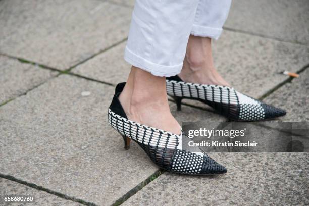 Fashion buyer for Browns Holli Rogers wears Celine shoes on day 3 of London Womens Fashion Week Autumn/Winter 2017, on February 19, 2017 in London,...