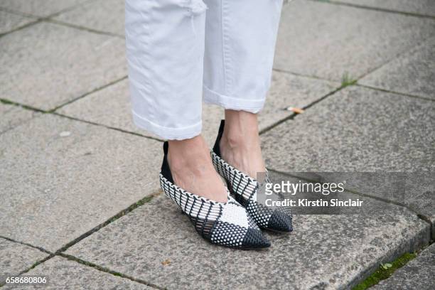 Fashion buyer for Browns Holli Rogers wears Celine shoes on day 3 of London Womens Fashion Week Autumn/Winter 2017, on February 19, 2017 in London,...