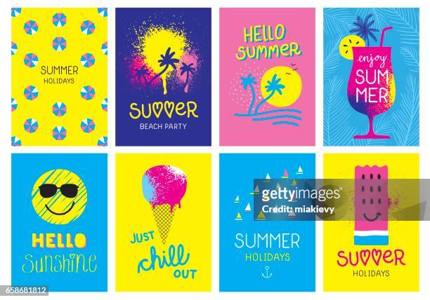 ilustrações, clipart, desenhos animados e ícones de cartões de férias de verão - parasol