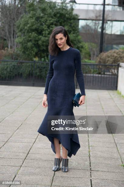 Actress Elisa Lasowski wears all Mulberry on day 3 of London Womens Fashion Week Autumn/Winter 2017, on February 19, 2017 in London, England.