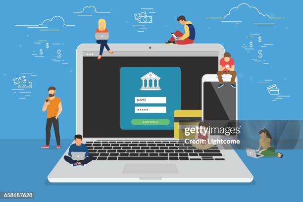 mobile banking concept illustration - bank account stock illustrations